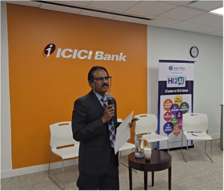 A speaker addressing the Hi2AI Security Edition at ICICI Bank Canada, Toronto