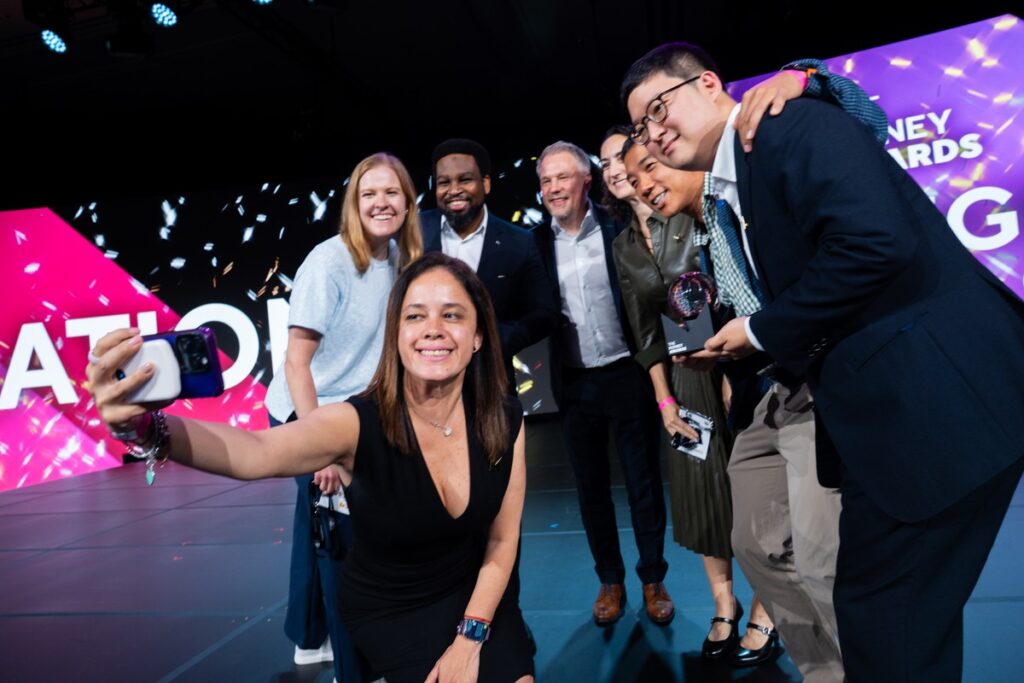Award winners celebrate on stage at the Money20/20 USA 2026 awards