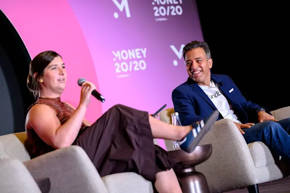 Speakers in a fireside conversation on stage at Money20/20 USA 2026